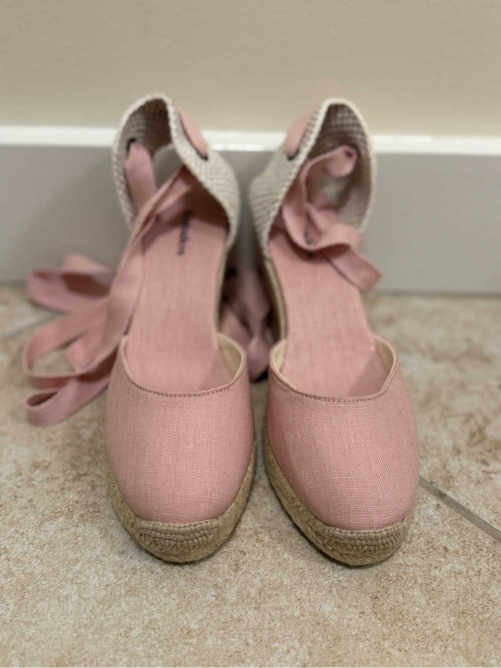 Pink Espadrille Wedge Tie-Ankle Sandals